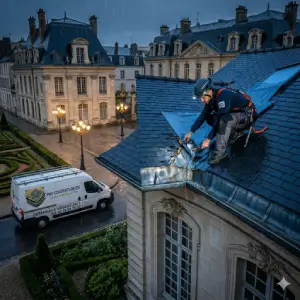 Artisan couvreur intervenant en urgence pour une fuite de toiture à Versailles, Yvelines Ile-de-France.